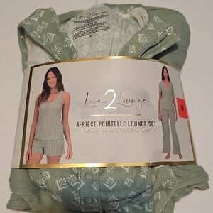 Live 2 Lounge Women's M 4-Piece Pointelle Lounge Set Green